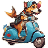 Chien sur une trottinette