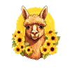 Alpaca with sunflowers