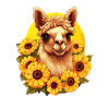 Alpaca with sunflowers