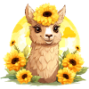 Alpaka mit Sonnenblumen
