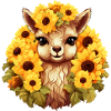 Alpaca with sunflowers