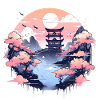 Asian landscape with sunset