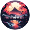 Asian landscape with sunset