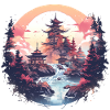 Asian landscape with sunset