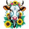 Cow with sunflowers