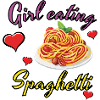 Girl eating spaghetti, funny design