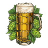 Beer glass, hops, malt, beer