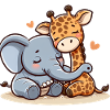 Câlin Éléphant Et Girafe Amoureux