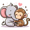 Câlin Éléphant Et Singe Amoureux