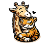 Girafe câline et tigre amoureux