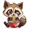 Kawaii Szop pracz jedzący Ramen Zupa z makaronem Anime Słodkie