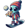 Cute Comic Alien Snowboard Snowboarder