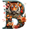 Fiery Tiger and Flowers Illustration