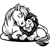 Câlin Cheval Et Lion Amoureux