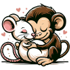 Câlin Singe Et Souris Amoureux