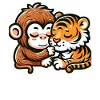 Câlin Singe Et Tigre Amoureux