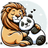 Câlin Lion Et Panda Amoureux