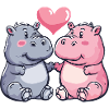 Hippopotamus Comic Animal Couple Love