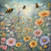 Magical garden with bees