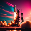 Rocket launch at sunset