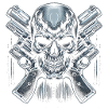 Bulletproof Resilience: Skull with Handguns