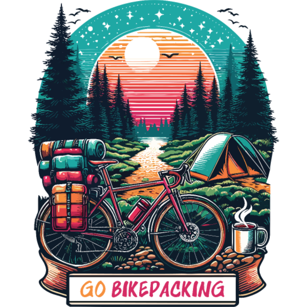 Koszulka "Go Bikepacking - natura ogień kawa gravel i Ty!"