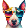 Bunter Bullterrier mit Sonnenbrille