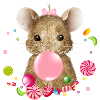 putzige Maus mit rosa Kaugummi und Süßigkeiten