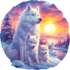 Husky family at sunset