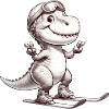 T-Rex Skier Sepia Art