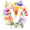 V Monogramm , bunter Blumenstrauss