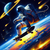 Astronaut skateboarding in space