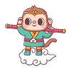 Söt apsol Wukong på flygande moln