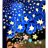 painting, stars, abstract, raven, bird