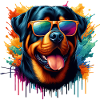 Rottweiler trägt Sonnenbrille Farbspritzer