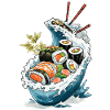 Sushi Bowl Ukiyo-E Japan Retro Aesthetic Design