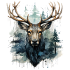 Cerf dans la forêt Aquarelles