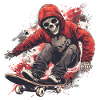 Squelette Crâne Skater Skateboarder Skateboard