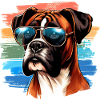 Bunter Boxerhund mit Sonnenbrille