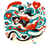 Valentine, Passionate Swimming Love Illustration