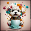 Bichon Havanais, coffee and flowers