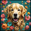 Golden Retriever, fleurs