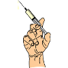 Main avec seringue d’évacuation 5