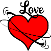 Moving red heart with text 'Love'