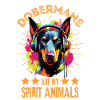 Bunter Dobermann mit Kopfhörer