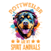 Bunter Rottweiler mit Kopfhörer
