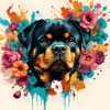 Rottweiler, flowers