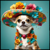 Chihuahua, flowers and Mexican hat