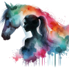 Frau mit Pferd aquarell