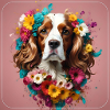 Cocker spaniel, flowers